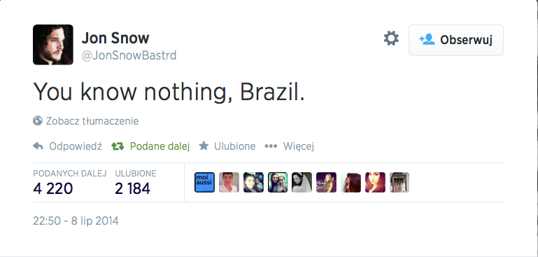 Jon Snow o Brazylii.